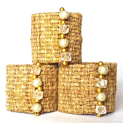 Wesson - Natural Woven Jute Fiber, Beaded Napkin Rings (Set of 6)