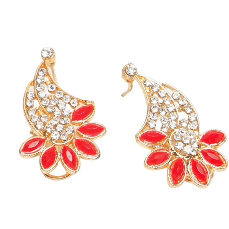 Red Petal Crystal Fan Earrings