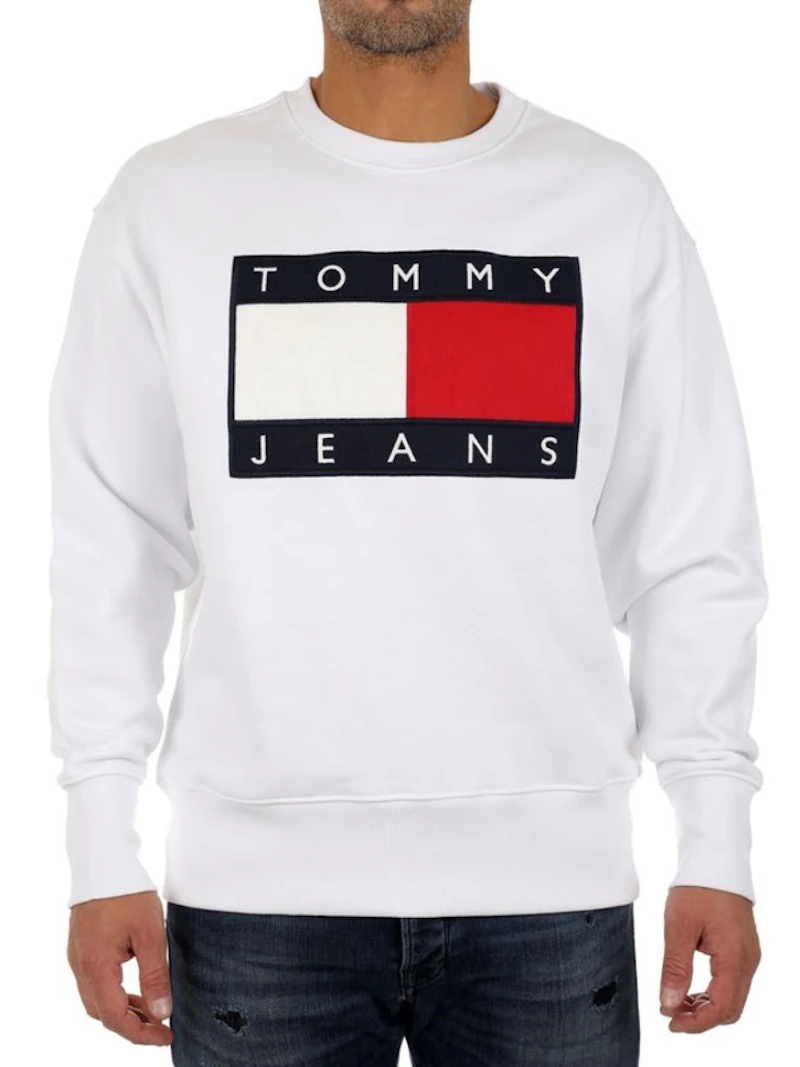 TOMMY JEANS - SWEAT BLANC BIG FLAG