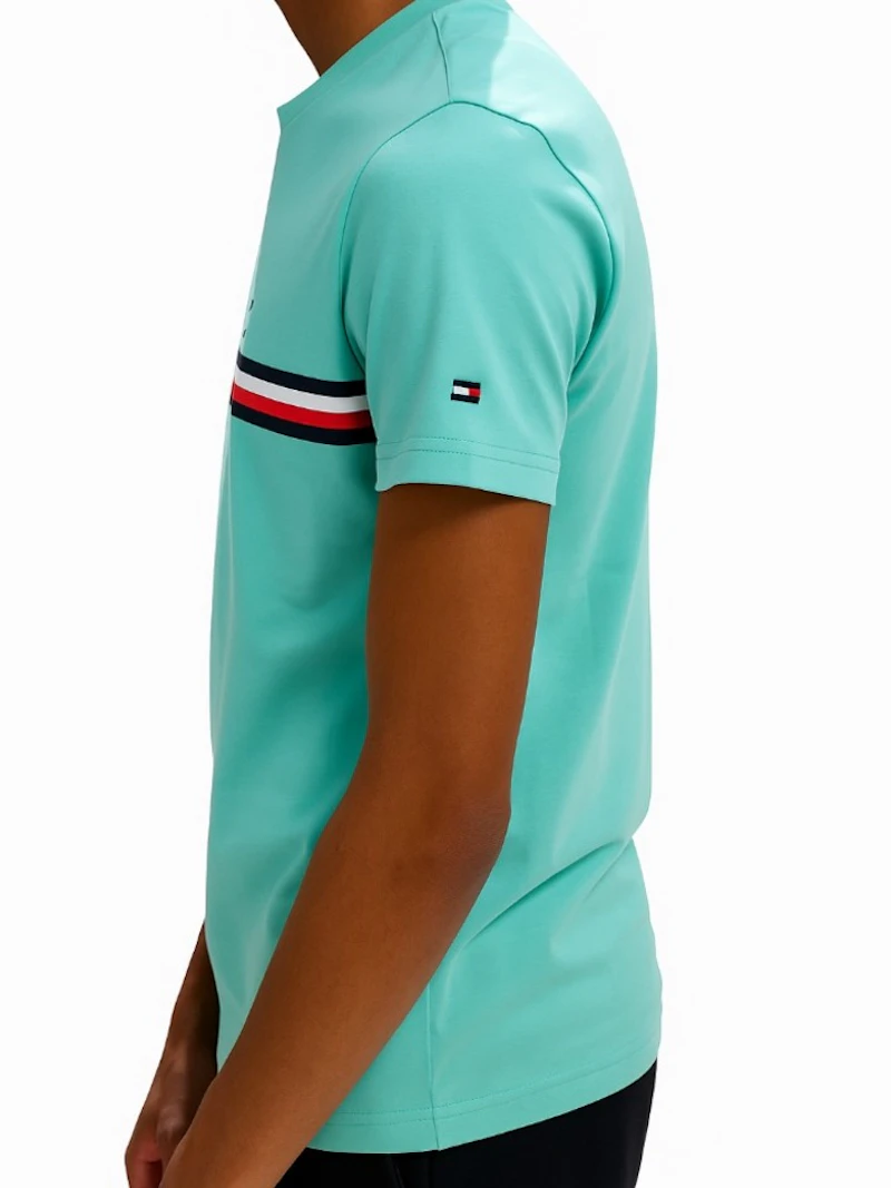 TOMMY HILFIGER - T-SHIRT VERT BANDE TRICOLORE 
