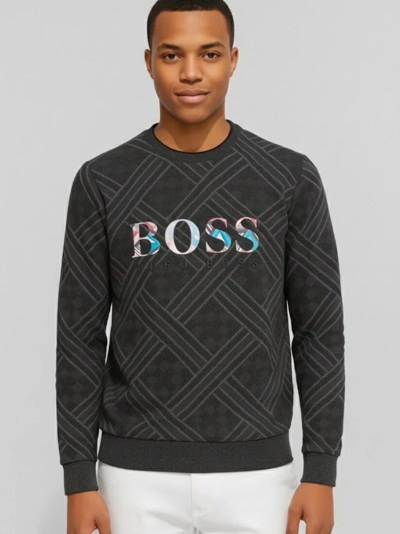 HUGO BOSS - PULL TEXTURÉ LOGO COLORÉ