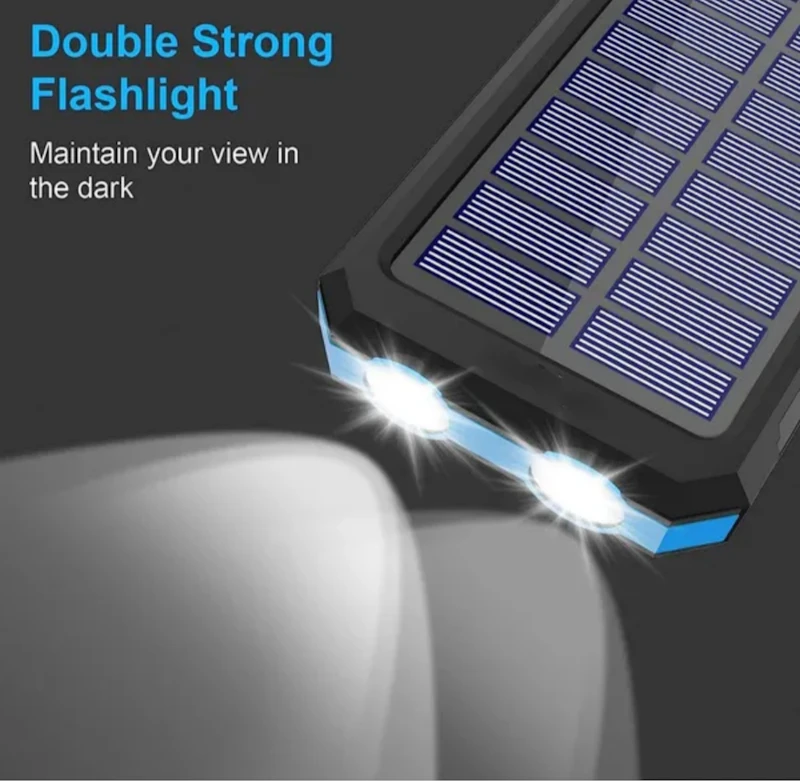 Solar Power Bank Dual USB Compact Waterproof LED LIGHT IPHONE Battery Charger