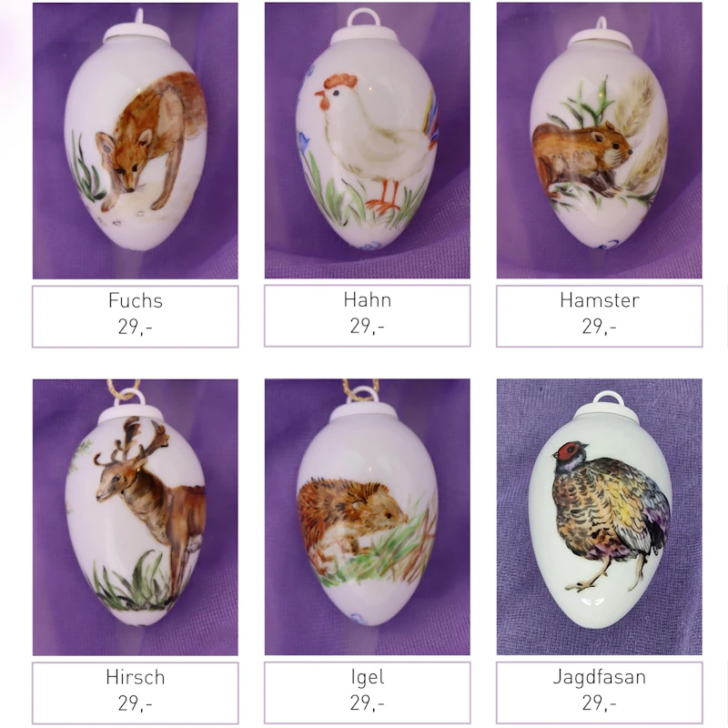 Kleine Porzellaneier zum Hängen - Tiere