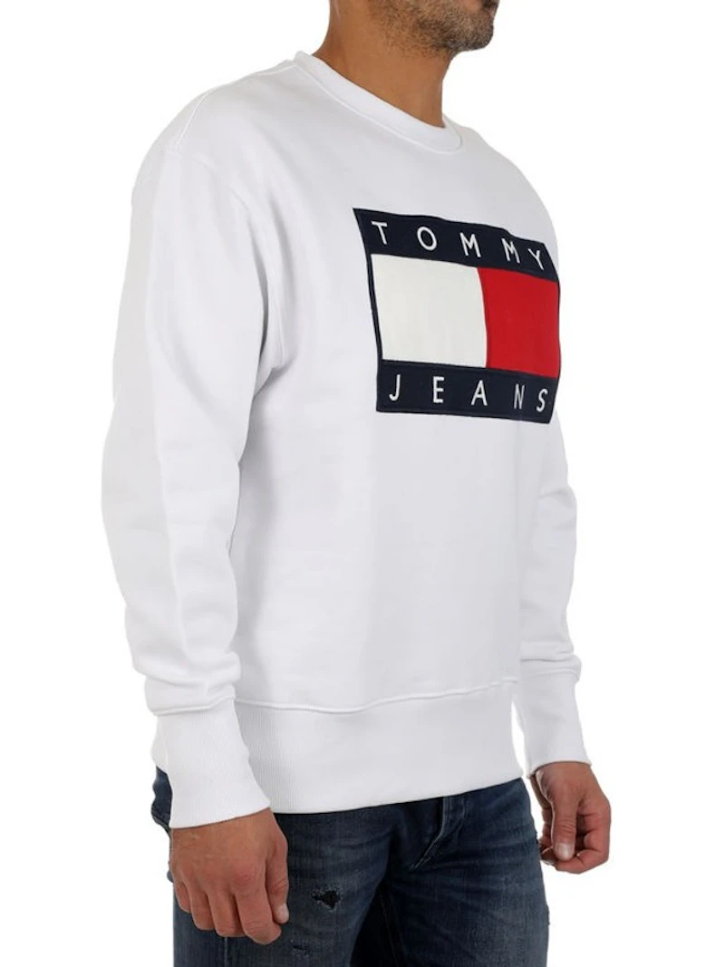 TOMMY JEANS - SWEAT BLANC BIG FLAG