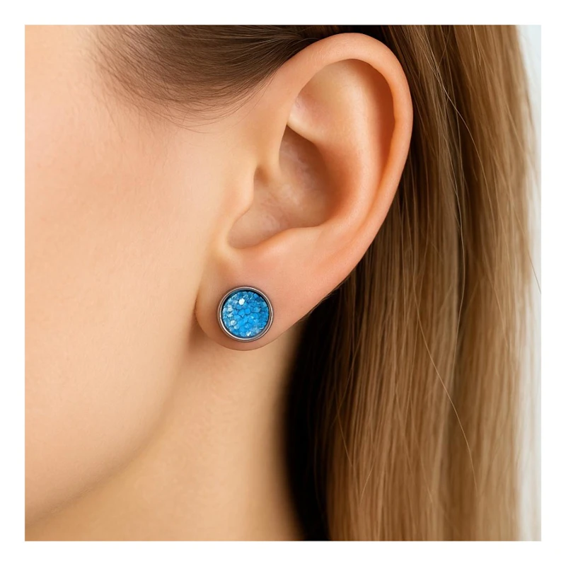 Edelstahl-Ohrstecker mit blauen Glitzer-Pailletten – 8 mm