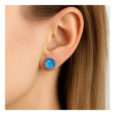 Edelstahl-Ohrstecker mit blauen Glitzer-Pailletten – 8 mm
