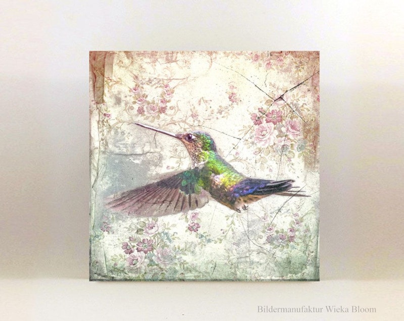 Kolibri Nostalgisch, Wandbild Vogel im Landhausstil, Shabby Chic 