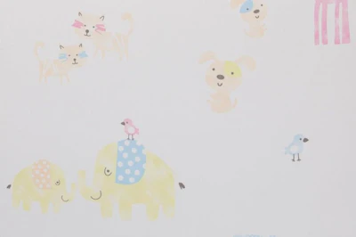 Kids curtain fabrics ZOO, voile, with animals print, length - 2,85 m., (1m2 - 52 gr.).