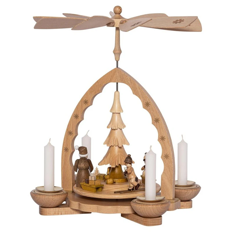 Weihnachtspyramide Teelichtpyramide Winterszene für Teelicht und Kerzen