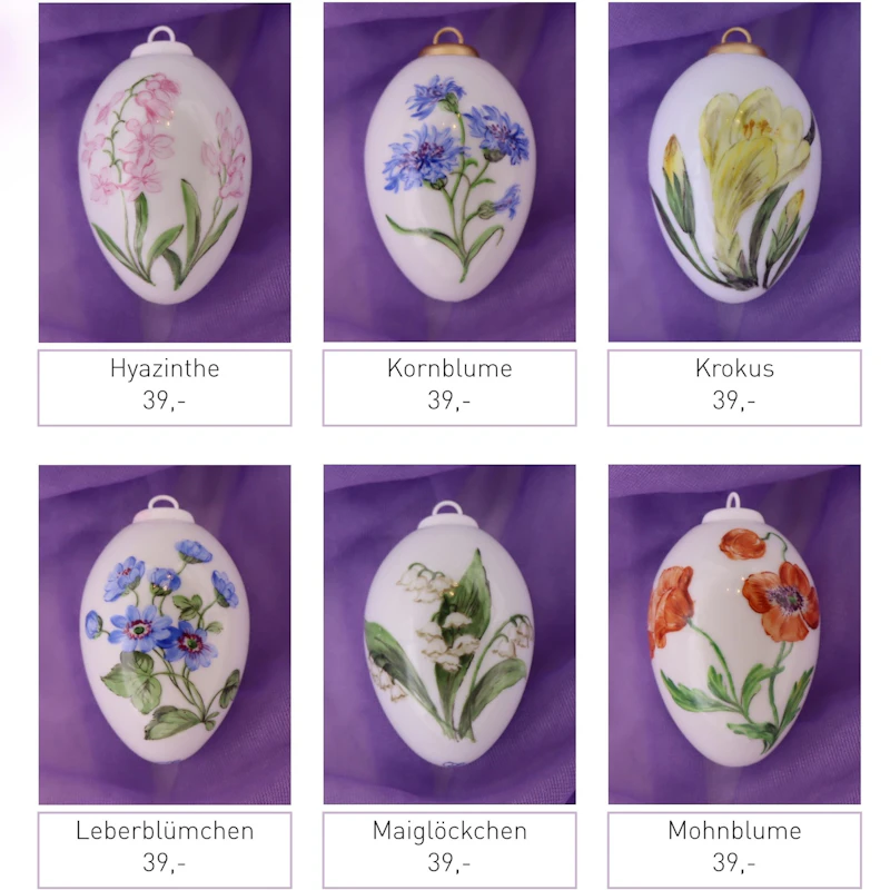 Große Porzellaneier zum Hängen - Blumen