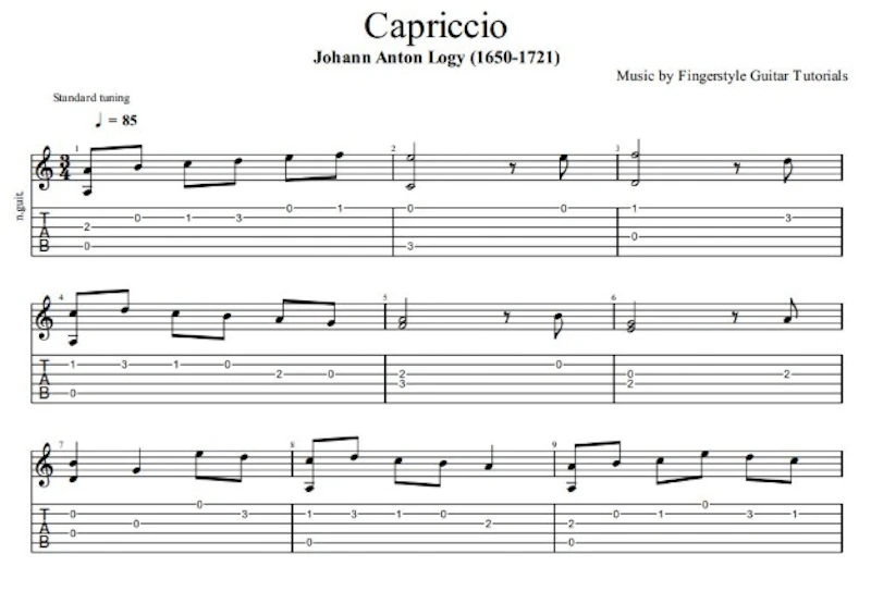 Capriccio - Johann Anton Logy (1650-1721) - TABS & Sheet Music