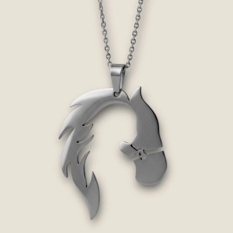 Edelstahl Pferdekette „Pferdeliebe“ - Pferdekopf mit Mädchenmotiv |  Allergiefrei & farbecht 