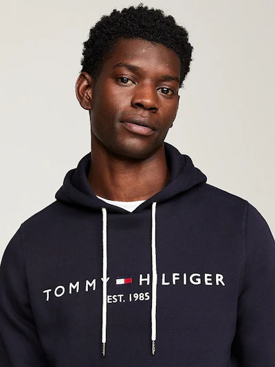 TOMMY HILFIGER - SWEAT À CAPUCHE NAVY LOGO BRODÉ