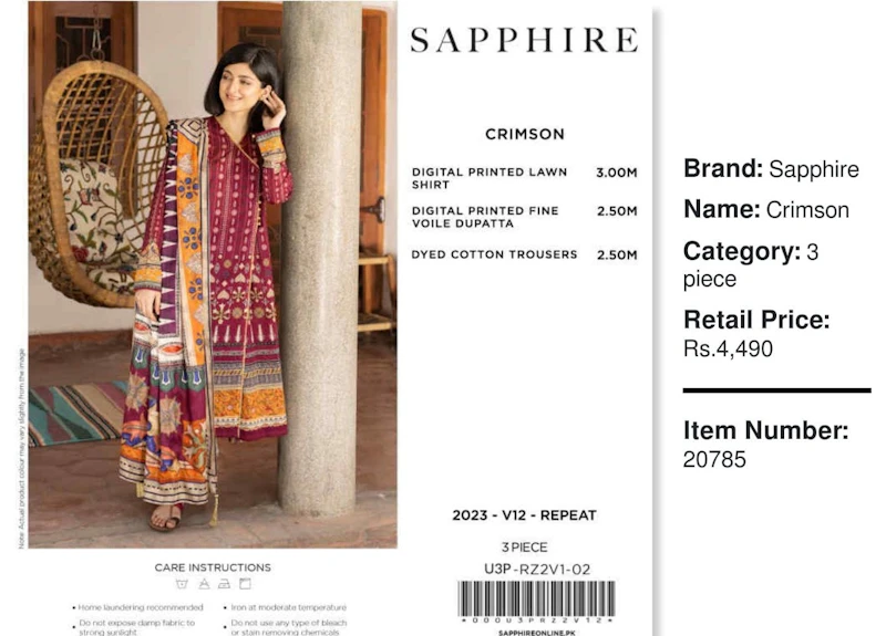 Sapphire - 3 Pc Unstitched Lawn Suit