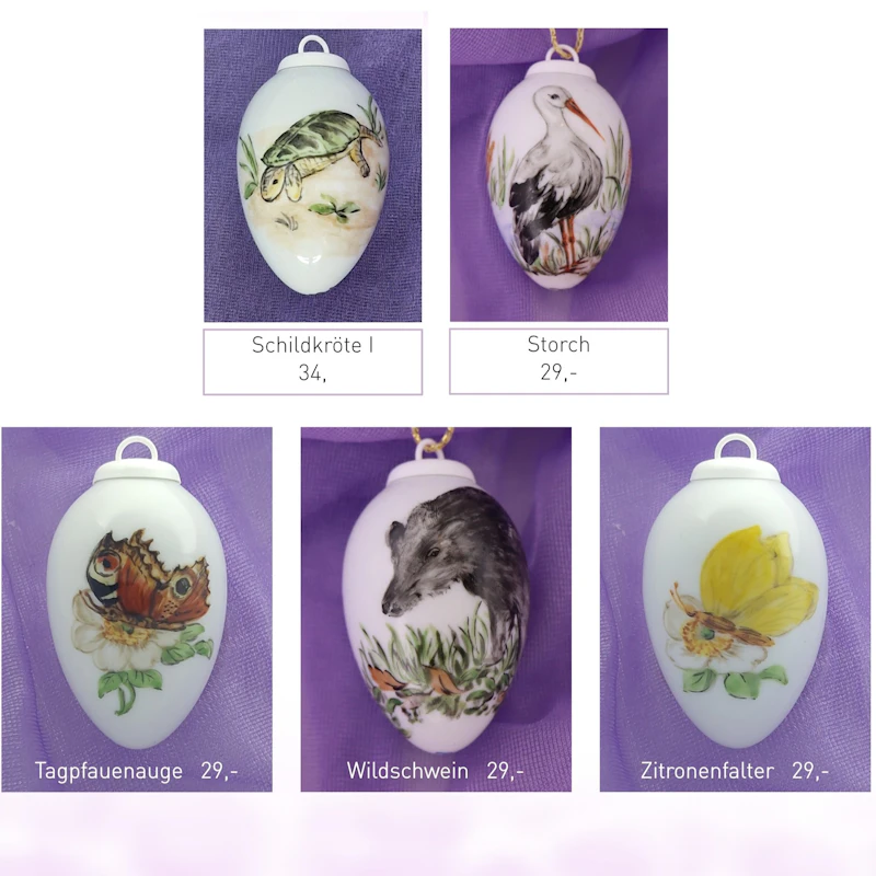 Kleine Porzellaneier zum Hängen - Tiere