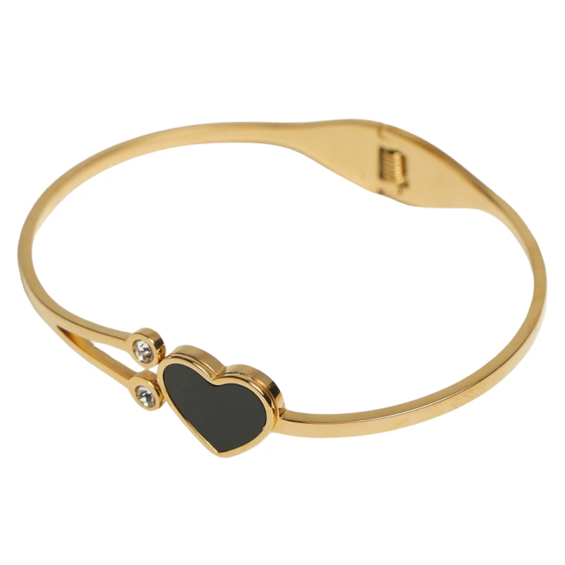 Black Stone Heart Cuff Bracelet