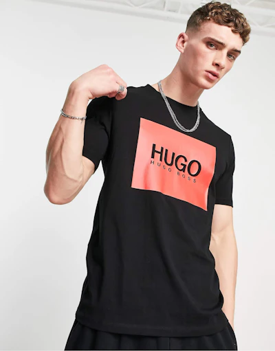 HUGO BOSS - T-SHIRT NOIR LOGO ROUGE
