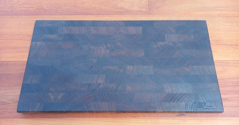 Flat black, a teak wood end grain cutting board