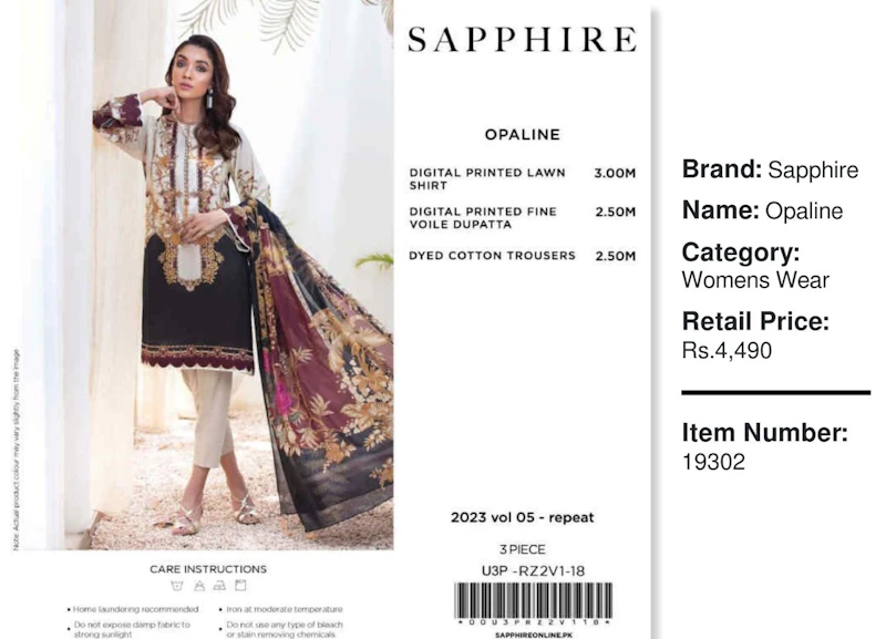 Sapphire - 3 Pc Unstitched Lawn Suit