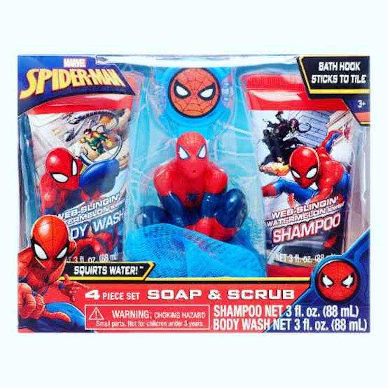 Marvel Spiderman 4 piece set soap and scrub.