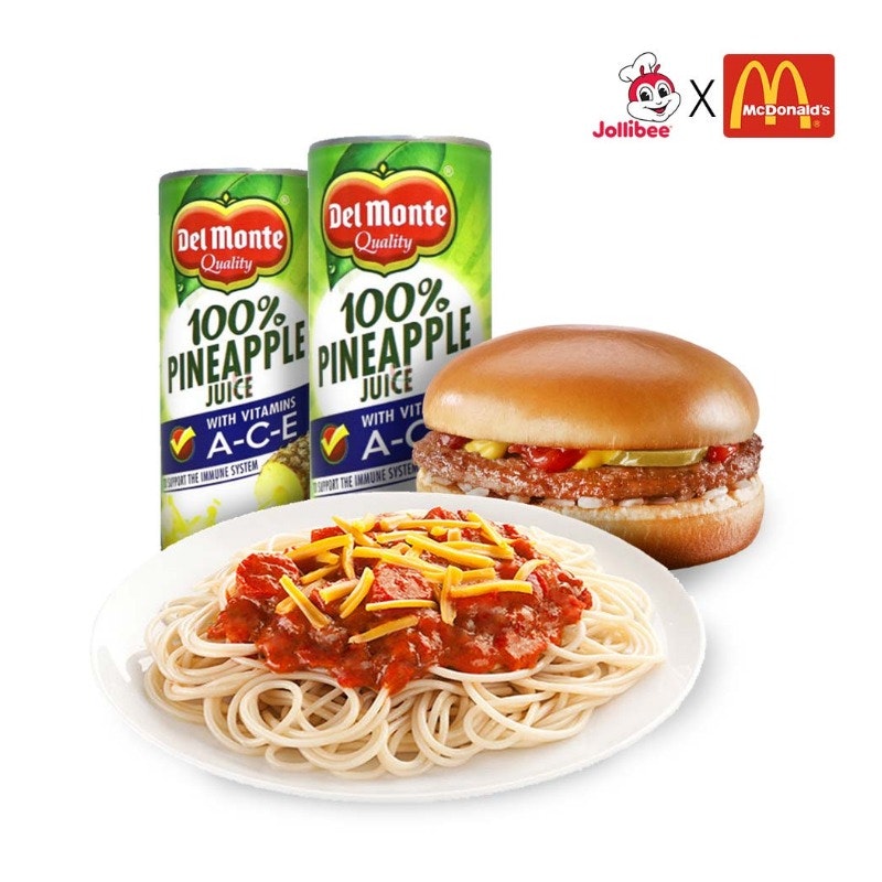 Jollibee mixed McDonalds combo with Pineapple drinks