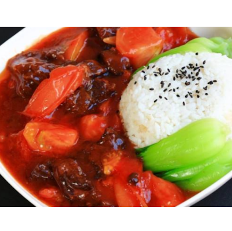 Tomato sauce with beef slice and rice (fatsusan)