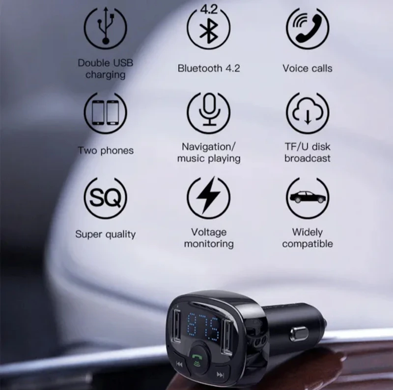 Bluetooth transmitter dual USB phone charger