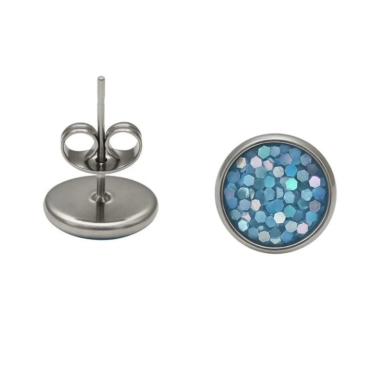 Edelstahl-Ohrstecker mit blauen Glitzer-Pailletten – 8 mm
