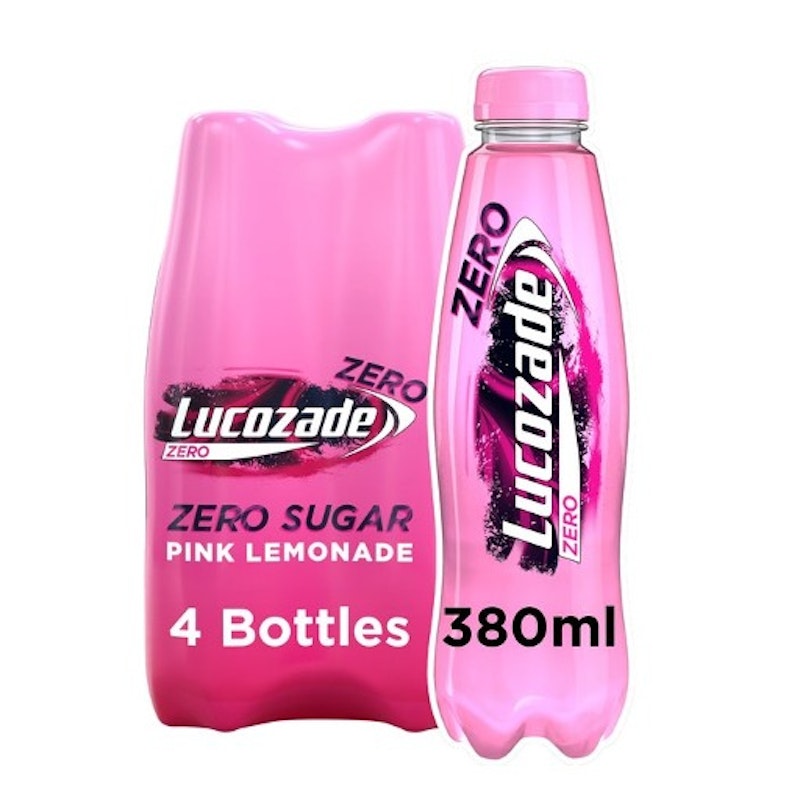 Lucozade Energy Zero Sugar Drink Pink Lemonade 4 x 380m