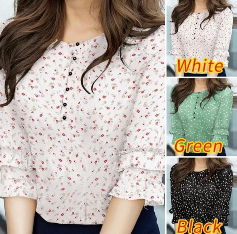 Sleeve printed blouse women top