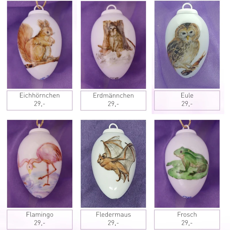 Kleine Porzellaneier zum Hängen - Tiere