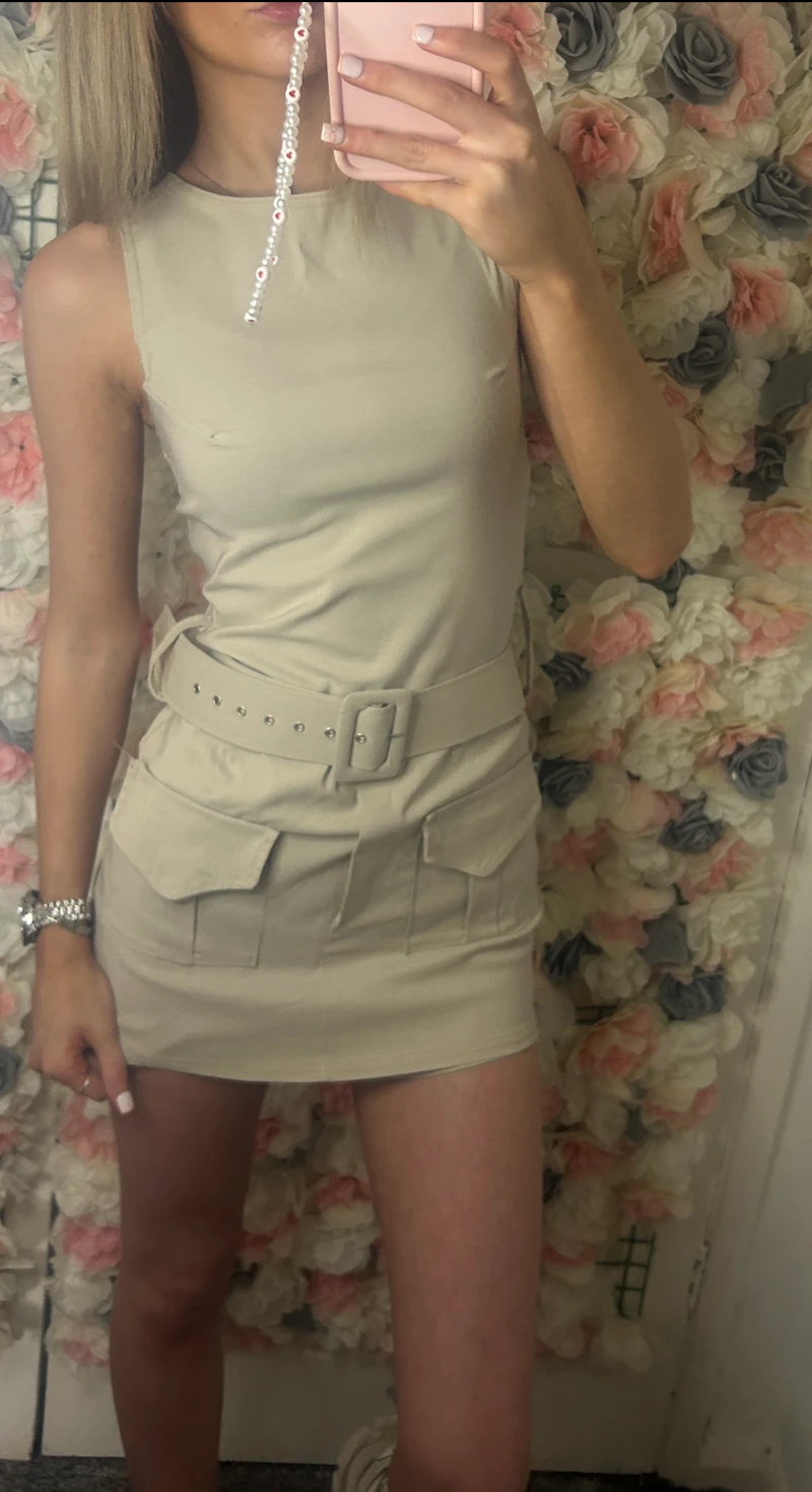 Belted cargo pocket skort playsuit 