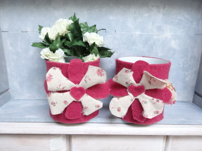 2 Dosen Büchsen Upcycling Filz Stoffblume Shabby Chic Aufbewahrung Übertopf