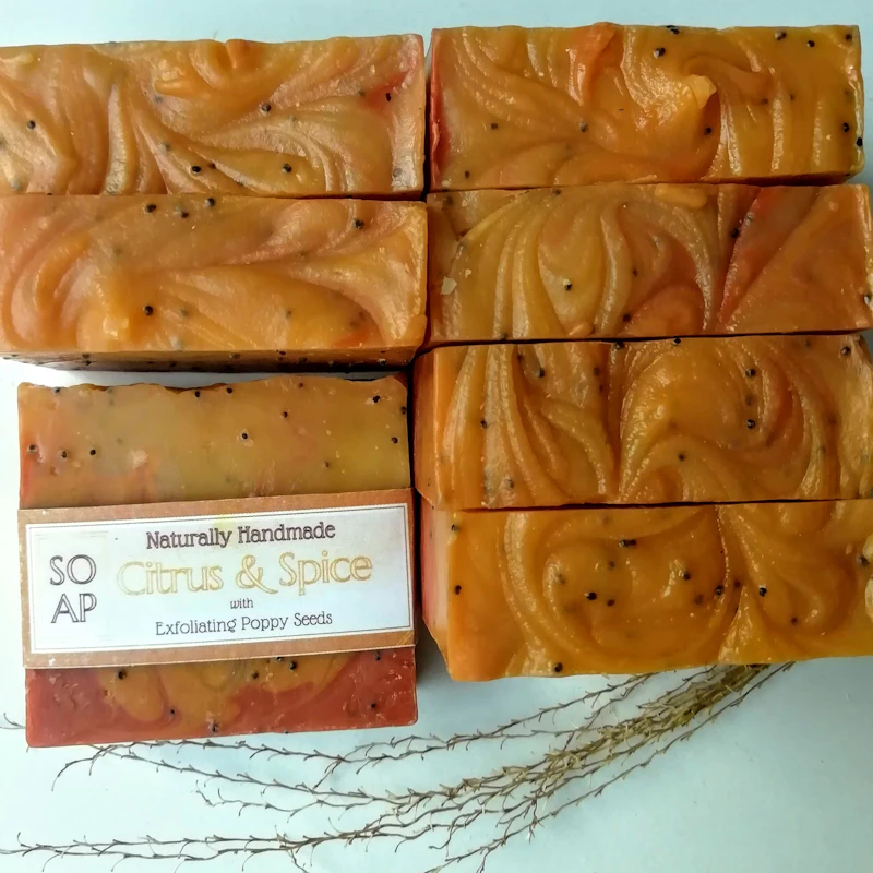 Citrus & Spice Exfoliating Soap with Uplifting Essential Oils and Poppy Seeds.