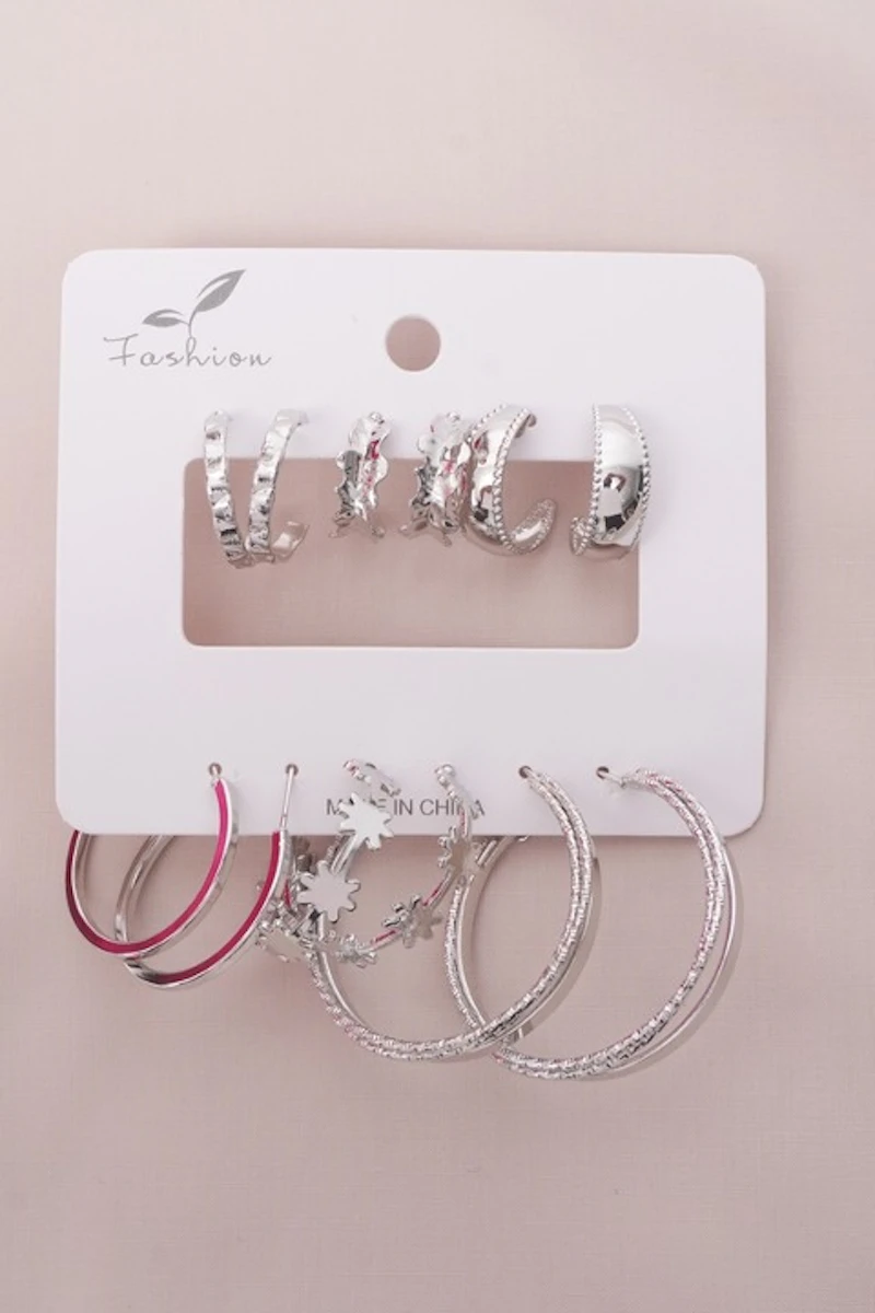 Pack of 6 Pair Earrings - Silver