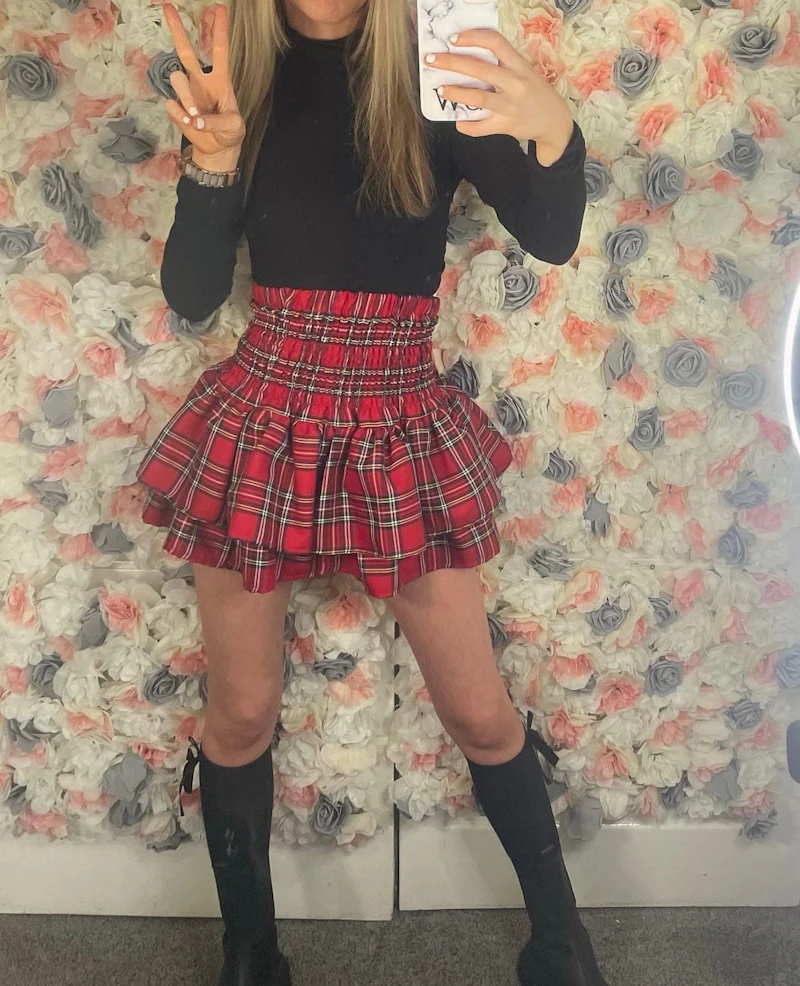 Red tartan ruffle skirt 