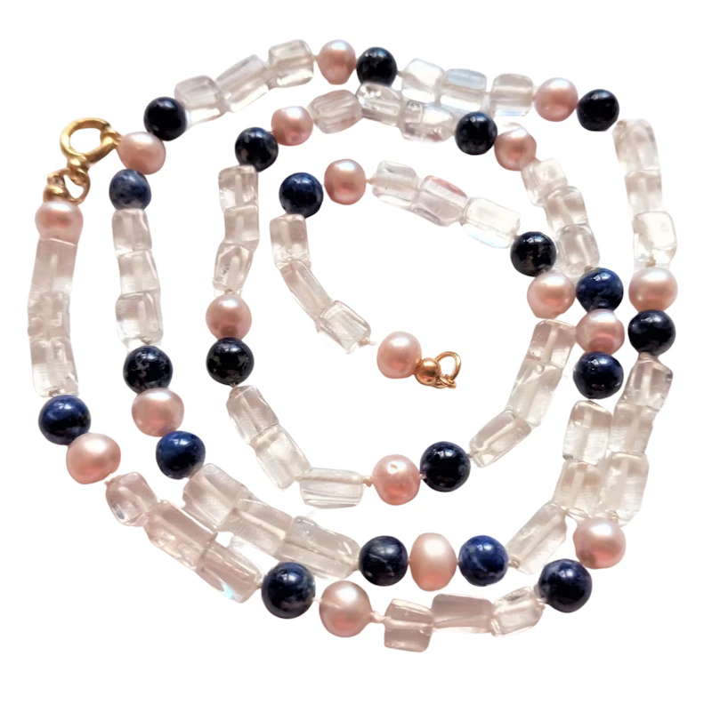 UNIKAT / Edelsteinkette Topas / Lapislazuli / Perlen