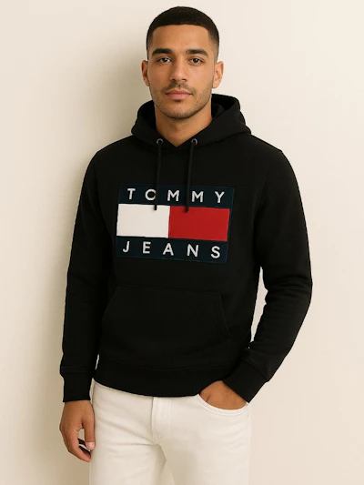 TOMMY JEANS - SWEAT CAPUCHE NOIR BIG FLAG