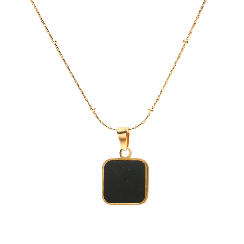 Minimalist Black Square Pendant Necklace