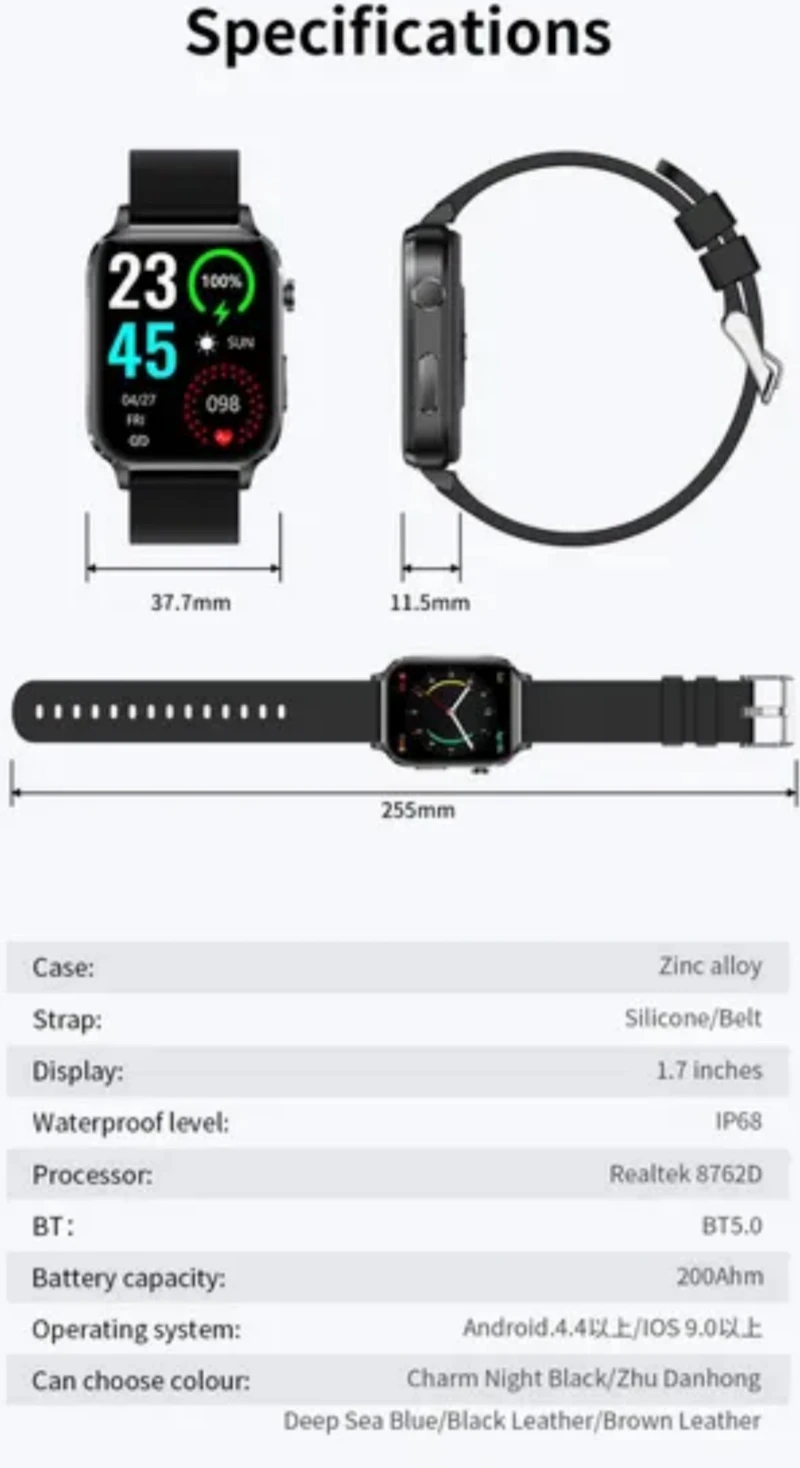 Bluetooth Calling New Blood Sugar Smart Watch Watch Heart rate blood pressure tracker 