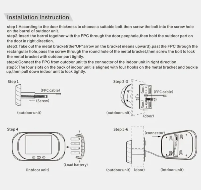 Peephole door bell viewer video intercom camera
