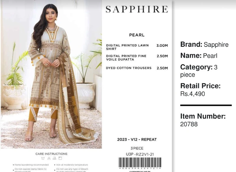 Sapphire - 3 Pc Unstitched Lawn Suit
