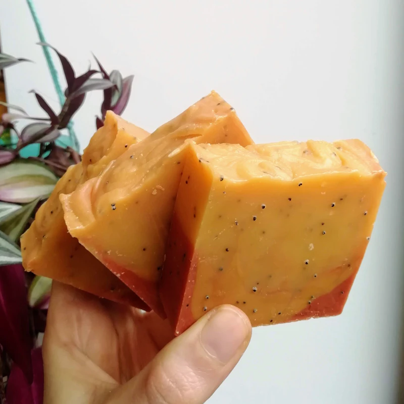 Citrus & Spice Exfoliating Soap with Uplifting Essential Oils and Poppy Seeds.