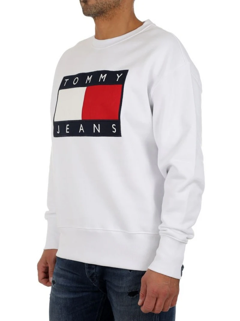 TOMMY JEANS - SWEAT BLANC BIG FLAG