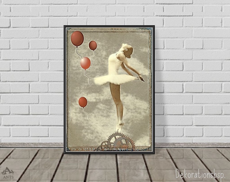 Tänzerin mit roten Ballons Wanddeko Shabby Chic Vintage Style Steampunk 