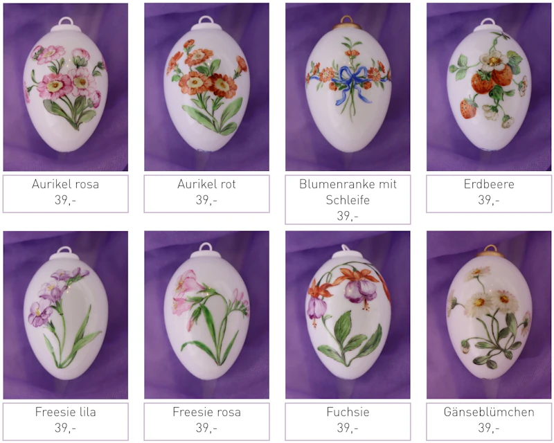 Große Porzellaneier zum Hängen - Blumen