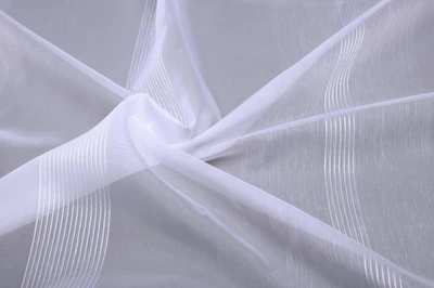 Voile curtain fabrics, in white, striped, length - 3,00 m., with lead tape