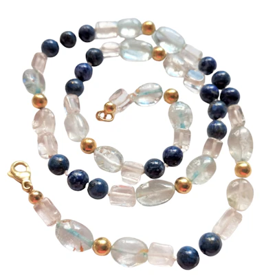 UNIKAT / Edelsteinkette Lapislazuli / Blautopas / Bergkristall