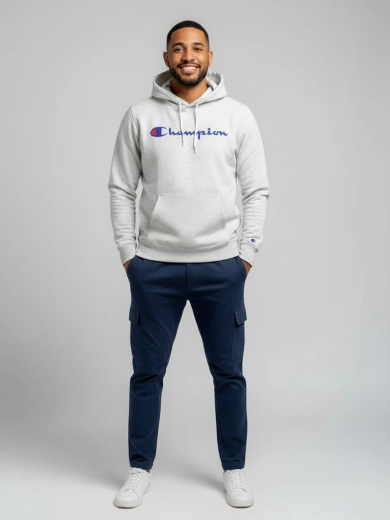 CHAMPION - SWEAT À CAPUCHE BEIGE CHINÉ AVEC LOGO 