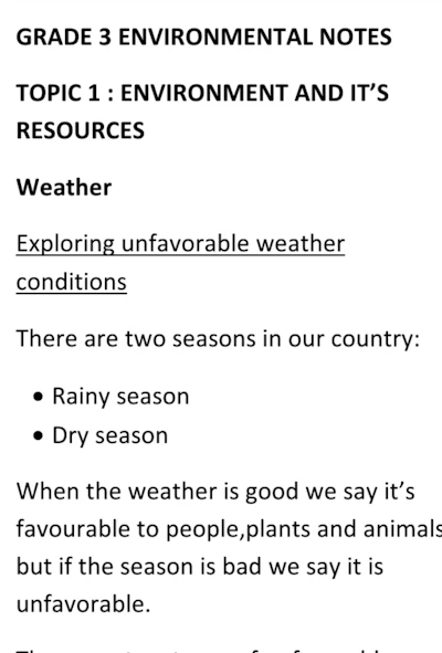 Grade 3 ENVIRONMENTAL NOTES 